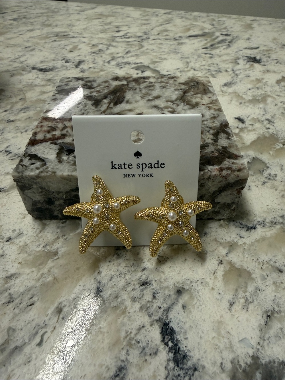 kate spade Gold Starfish Pearl Accent Stud Earrings